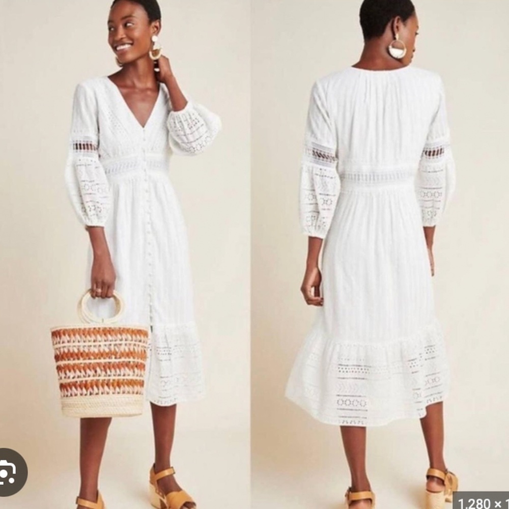 Anthropologie White Midi Dress